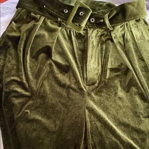Velvet High-Waisted Pants with Belt